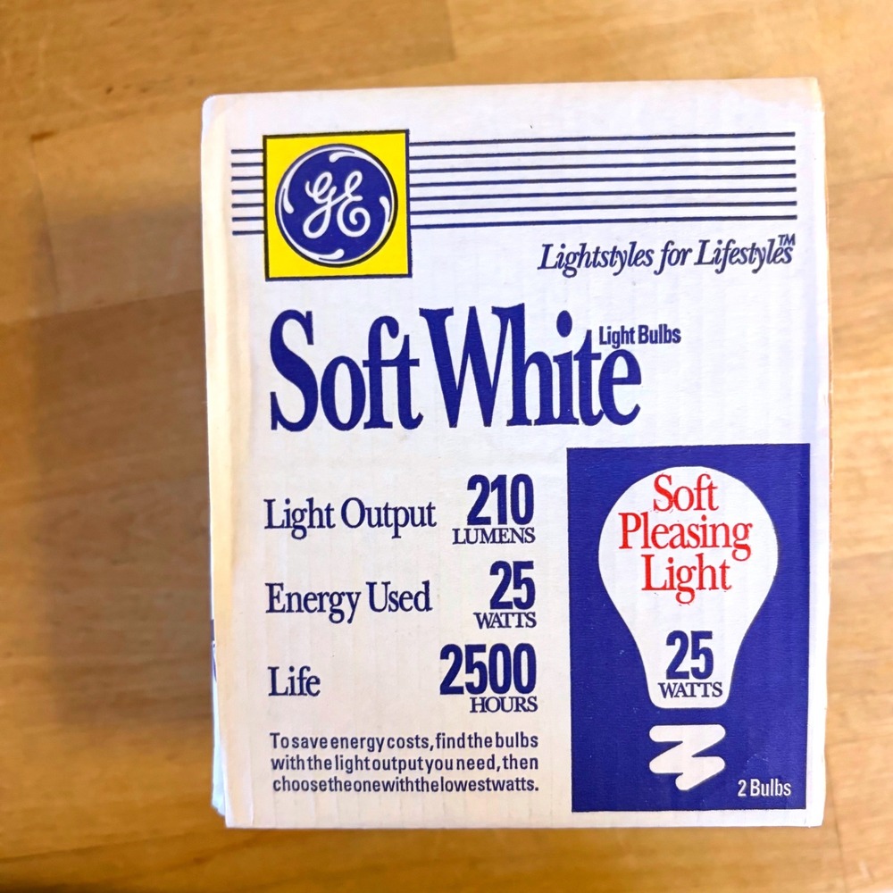GE Soft White 25W Light Bulbs 2 Pack 210 Lumens 2500 Hours 41272 Vintage Pack
